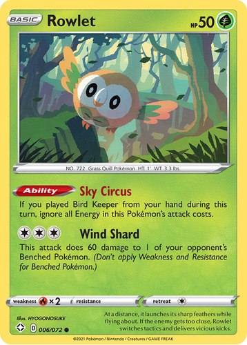 Rowlet 6/72 Cartas Pokemon Shining Fates Sword & Shield