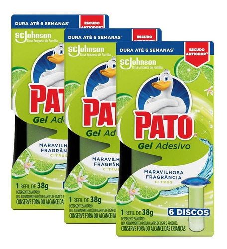 Kit 3 Detergente Vaso Sanitário Refil Pato Adesivo 38g 16 Un