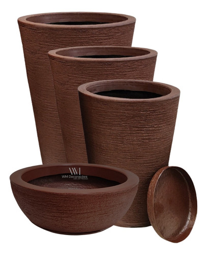 Kit 3 Vasos Planta Flor Escovado N2 N3 N4 + Bacia Grande N2 