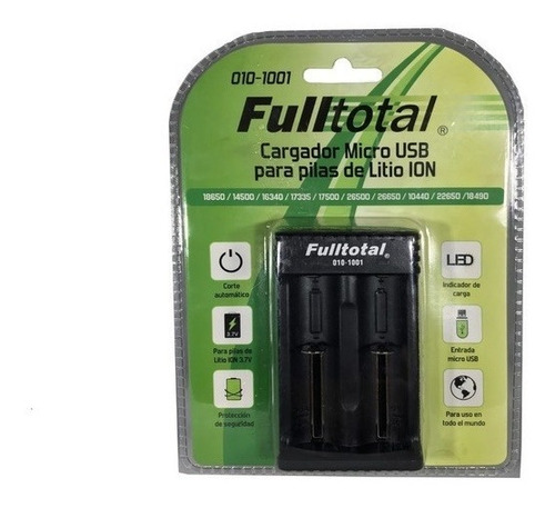 Cargador Pilas 2 Canales Cr123 18650 Micro Usb + Pila 18650