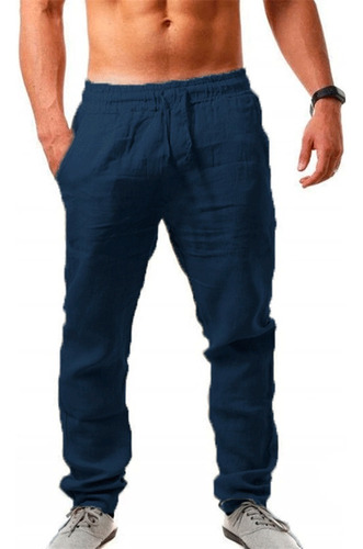 Pantalones De Algodón Transpirables Simple Para Hombres Lino