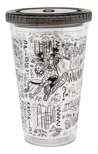 Vaso Doble Pared Con Bombilla Marvel Spiderman 450 Ml