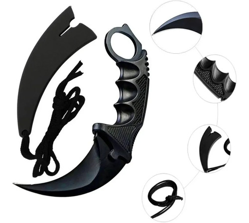 Karambit Faca Cs Go Preta Afiado + Bainha E Cordão