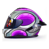 Casco Para Moto Rasen Cerrado Morado Con Gris Y Blanco Certi