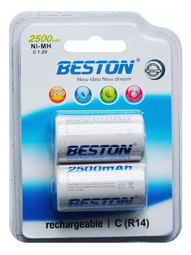 Batería X2 Tipo C 2500mah 1.2v Beston R14 Pila Recargable 