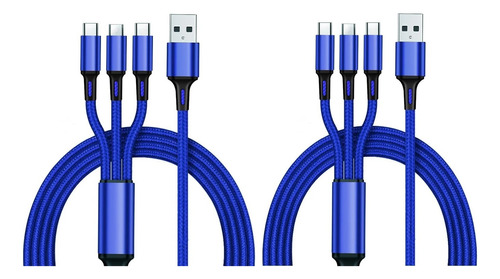 Pack 2 Cables Cargador Carga Rápida 3 In 1 Cable Múltiple