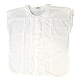 Camisa Blusa Blanca Con Broderie Y Puntilla Vintage 