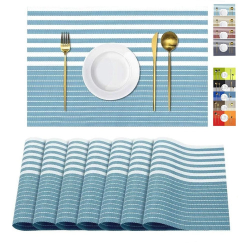 Manteles Individuales Para Mesa Conjunto De 8 Pzas 45×30cm Color Azul Claro