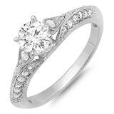 Anillo Compromiso Moissanite & Diamantes Oro 14k