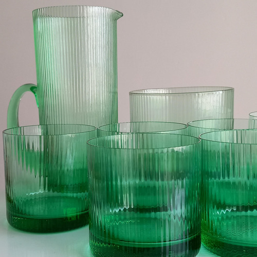 Set Jarra, Hielera 9 Vasos Vintage Verde Diseño Modernista