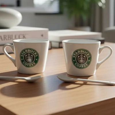 Taza Cafe Starbucks Coleccionable Con Cuchara Blanco 2 Pack | Envío gratis