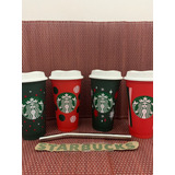 Set 4 Vasos Navidad Starbucks + Popote Regalo