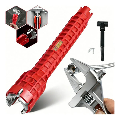 Llave Ajustable Instalador Plomero Grifo Herramienta 8 En 1 Rojo