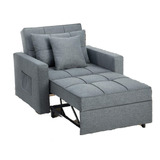 Sillón Cama 3 En 1; Ajustable Tamaño Individual De Lino Gris