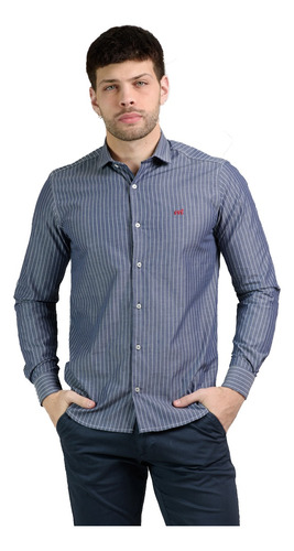 Camisa Rayada Bordada Slim Fit Hombre Mistral 35057-3