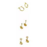 Set 3 Pares De Aretes Topo Balín Oro Laminado 18k