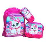 Mochila Escolar Gato, Juego Lapicera Lonchera Combo Led