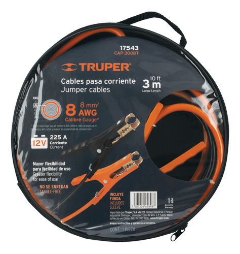 Cables Pasa Corriente 3 M, 225 A, 8 Awg, Con Funda, Truper