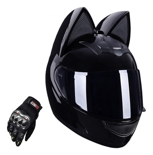 Casco De Moto Con Orejas De Gato For Mujer Y Guantes De Moto