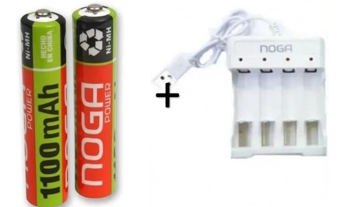 2 Pilas Recargables Aaa 1100mah + Cargador Universal Noga