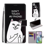 Funda De Piel Middle Finger White Cat Para Motorola Moto G 5