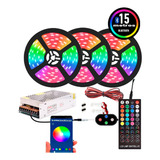 Kit Tira Led Rgb 15mts Bluetooth Control Audio + App Lineal