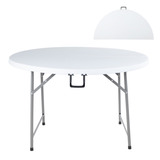 Mesa Redonda Circular Comedor Plegable Portatil Tipo Portafolio 122 Cm Color Blanco Kingshouse Estructura De Acero Para Exteriores E Interiores Jardin Cocina Eventos Fiestas