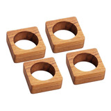 4 Aneis Para Guardanapos Woodart Quadrado Teca Natural