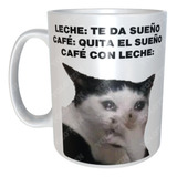 Taza Meme Gato Llorando Frase Café Con Leche M17