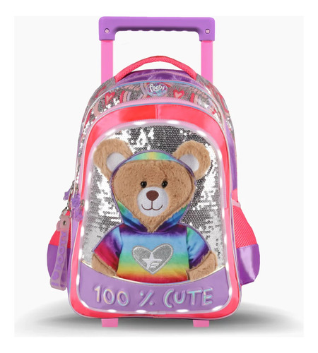 Mochila Escolar Con Carrito Osito Teddy Con Luz Footy F2131 