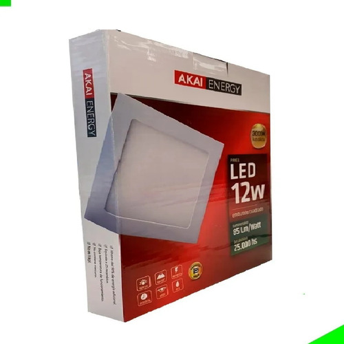 Panel Embutir Akai Cuadrado Blanco 12w Led 17x17cm 6000k