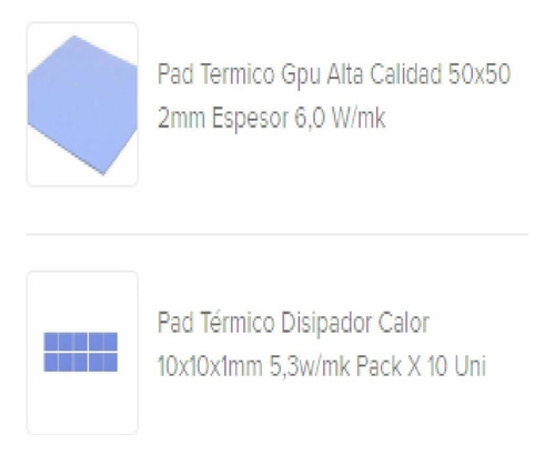 Combo Pad Térmico Placa Video 10u 10x10x1mm +1 Pad 50x50x2mm
