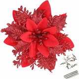 10 Flores Artificiales De Nochebuena Rojas De 14 Cm [u