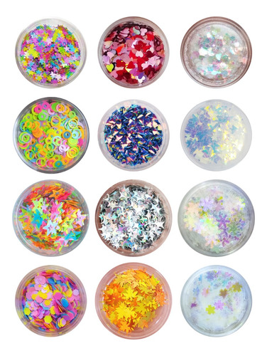 Glitter Mix Decoración Uñas Kit X12 - 1  Gramo / Tarrito