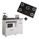 Kit Balcão Cooktop 2 Porta Com Fogão Cooktop 5 Bocas Cor Branco