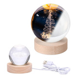 Luz Noche Cristal Árbol De Navidad 3d Led Usb Base Madera