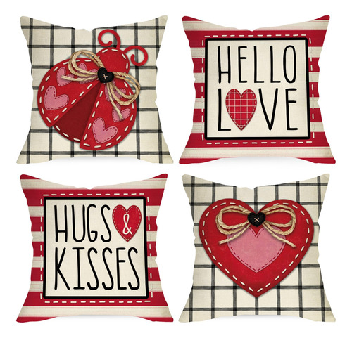 Ussap Hello Love - Juego De 4 Fundas De Almohada Decorativa.