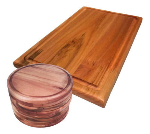 Juego Kit Asado 6 Platos Redondos + Tabla Rectangular Madera