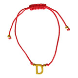 Pulsera Letra D Cordón Rojo Enchapado Oro 18k