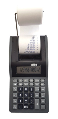 Calculadora Con Rollo Impresor 12 Dígitos Cifra Pr-26 Papel 