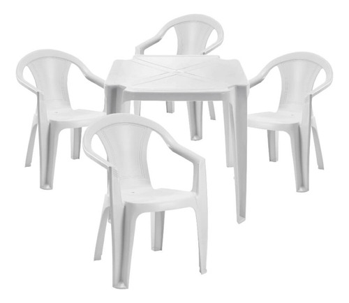 Kit Mesa E 4 Cadeiras Polipropileno Quadrada Branca 70x70