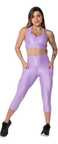 Conjunto Fitness Calça Corsário Top Dily Canelado Intense
