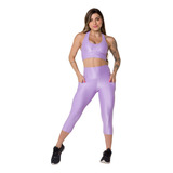 Conjunto Fitness Calça Corsário Top Dily Canelado Intense 