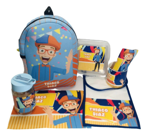 Mochila Chica + Set De Jardin + Tapper + Botella Blippi