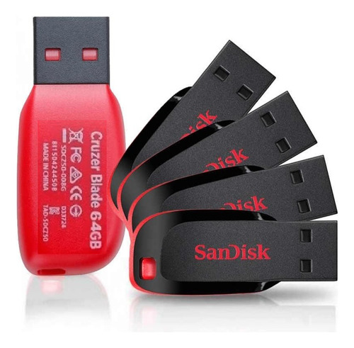 4 Pen Drive De 64gb Sandisk Cruzer Blade Usb 2.0 Para Pc/not