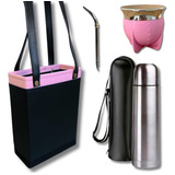 Set Matero Bolso Cuerina Mate Pampa Termo 1 Litro + Bombilla