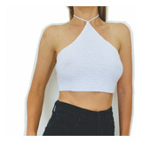 Crop Top Tejido Crochet Mujer Blanco