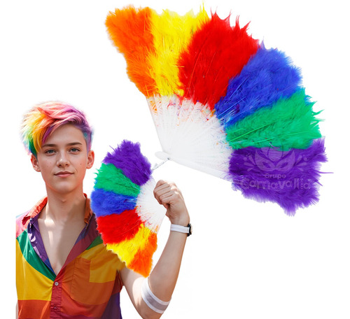 Abanico Plumas  Arcoíris Bandera Orgullo Gay Pride Lgbt Marc