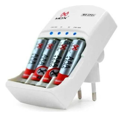 Carregador Mox Bateria Mo-cp52 1000mah + 4 Pilhas Aaa Palito