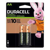 Pilha Recarregável Aa Pequena 2500 Mah Duracell Com 2 Unidad